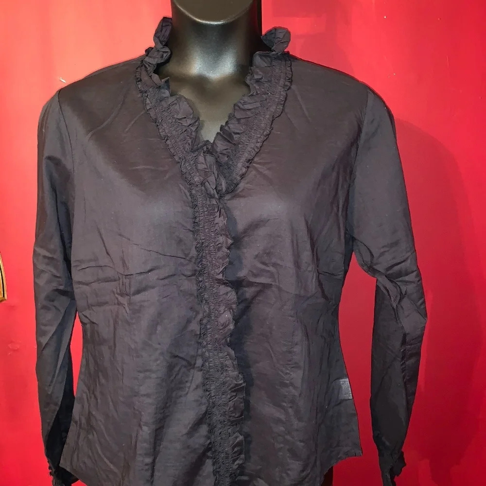Riders Black Ruffle Blouse Size L